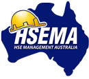 HSEMA Blue map of australia with a yellow hard hat hanging on the letters HSEMA in white